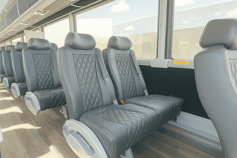 interior of Plymouth Minibus Company charter bus